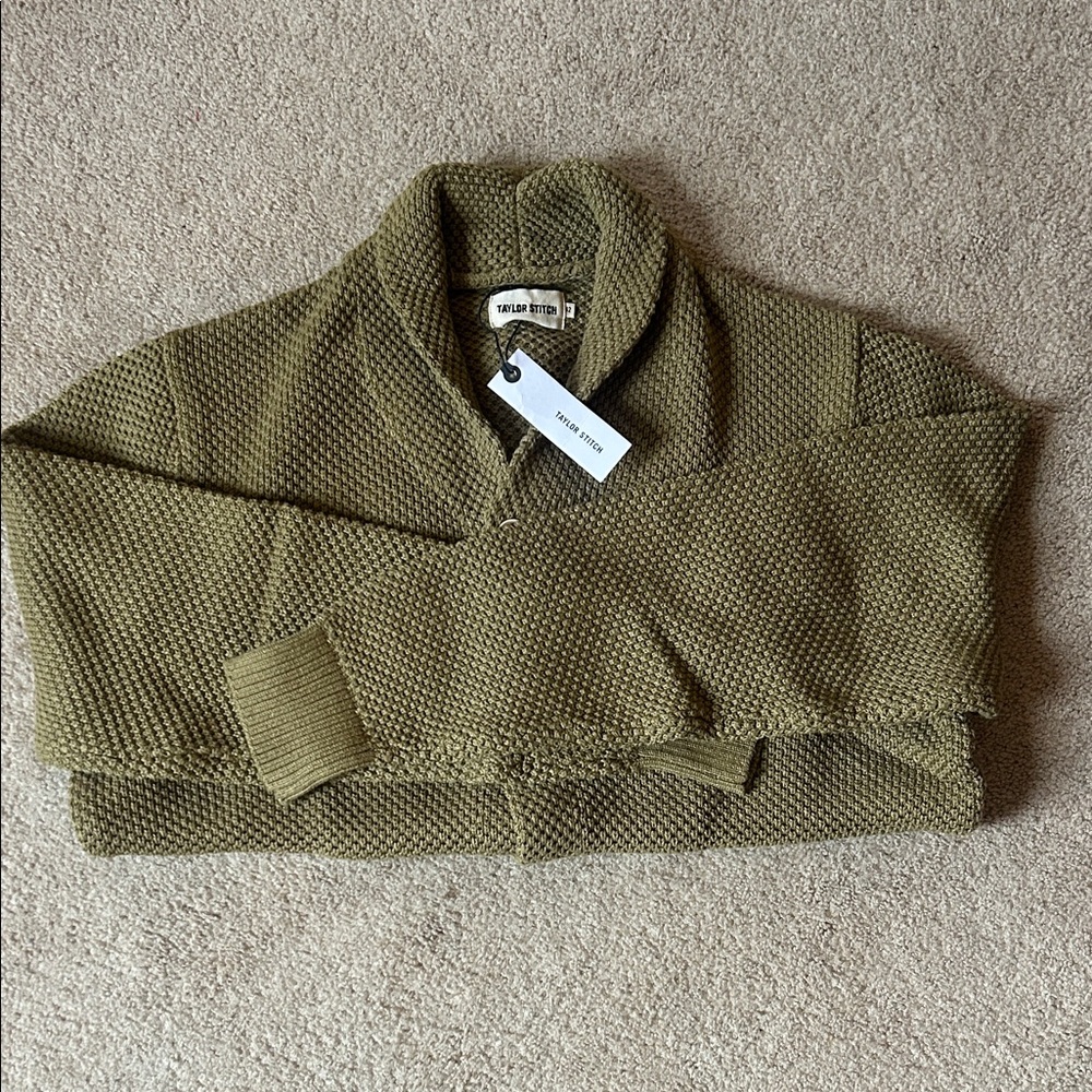 Taylor Stitch Olive Green Shawl-Collar Knit Pullover